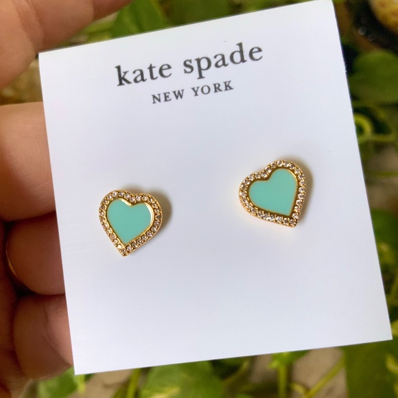 Kate Spade TAKE HEART Earrings🩷Charming STUDS TIFFANY BLUE CZ/ENAMEL GOLD - Picture 5 of 11